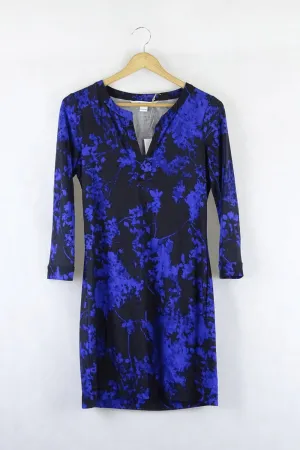 Diane Von Furstenberg Black And Blue Floral Dress (AU 8)