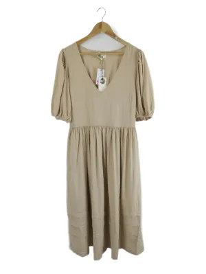 We Are The Others 'The Puff Sleeve' Taupe Midi Dress L | BNWT