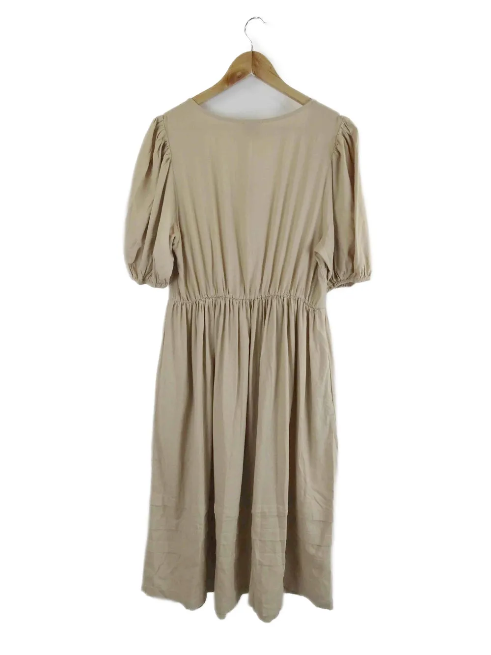 We Are The Others 'The Puff Sleeve' Taupe Midi Dress L | BNWT